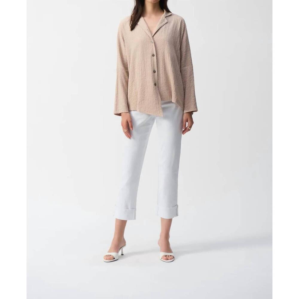 NEW JOSEPH RIBKOFF notched collared textured woven asymmetrical jacket in parchm